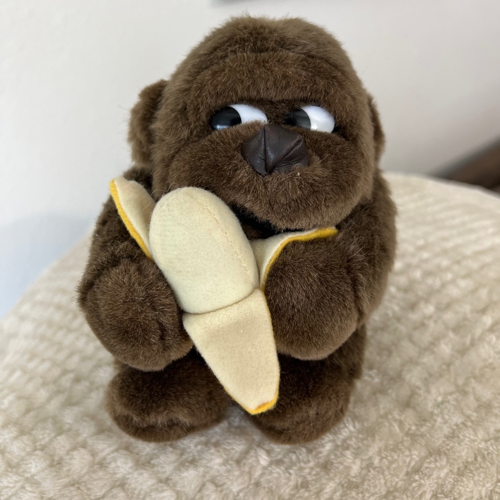 Vintage 1996 Ape with Banana Cute Adorable Stuffed Monkey Embrace 1990s